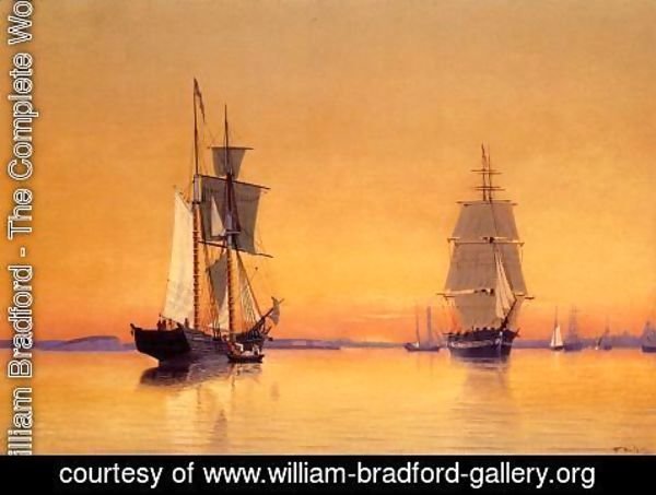 William Bradford - Ships in Boston Harbor at Twilight