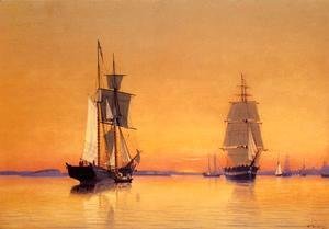 Ships in Boston Harbor at Twilight