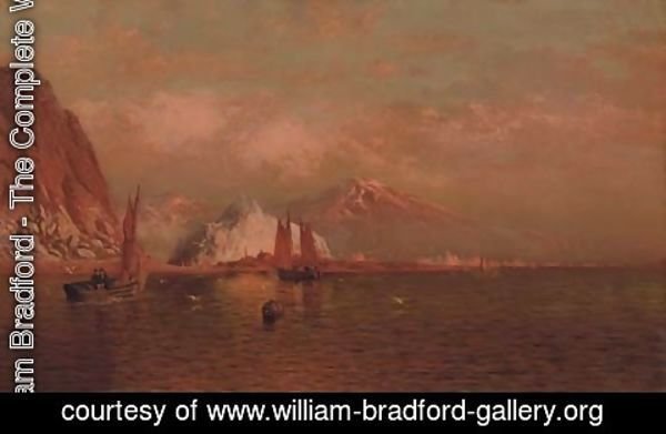 William Bradford - Labrador Mountain and Icebergs by Light of the Midnight Sun