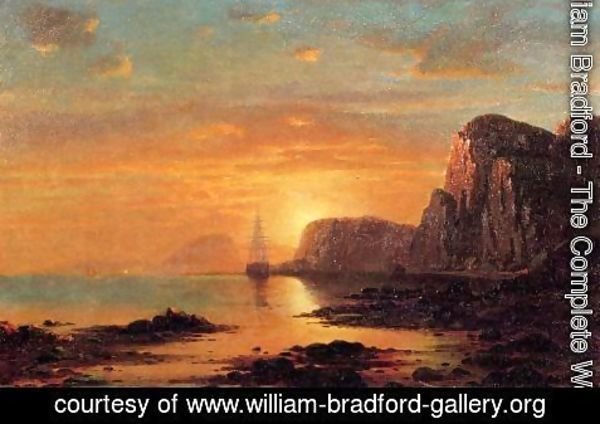William Bradford - Seascape: Cliffs at Sunset